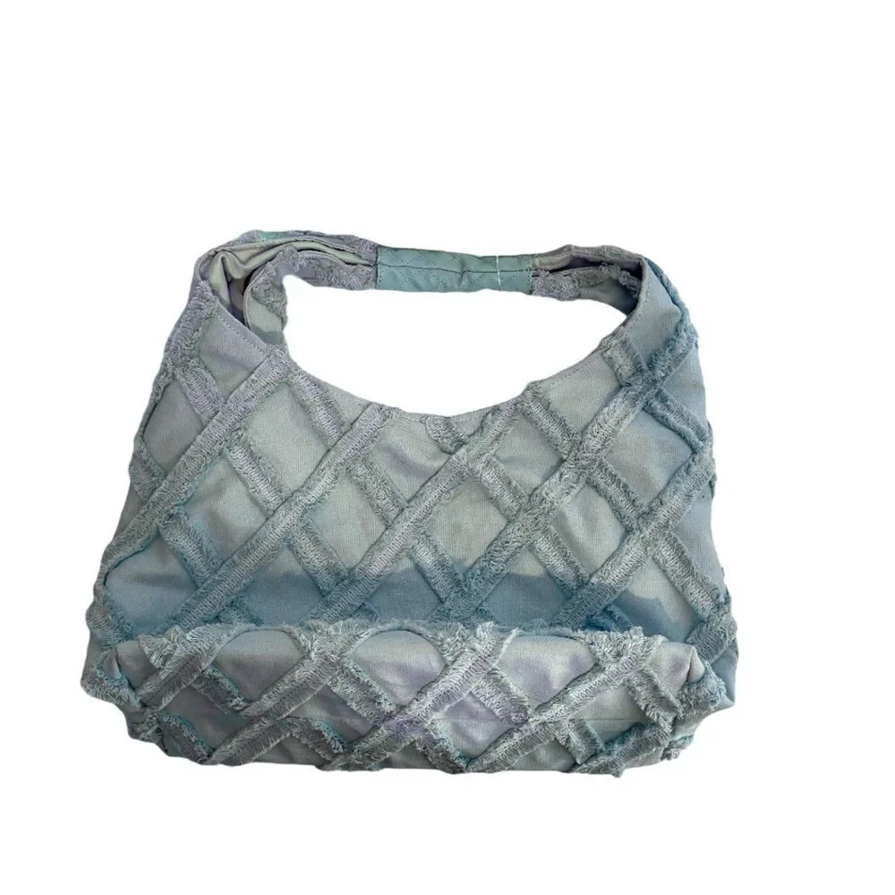 NWT Urban Expressions Barbuda Cotton Fringe light blue Hobo Bag